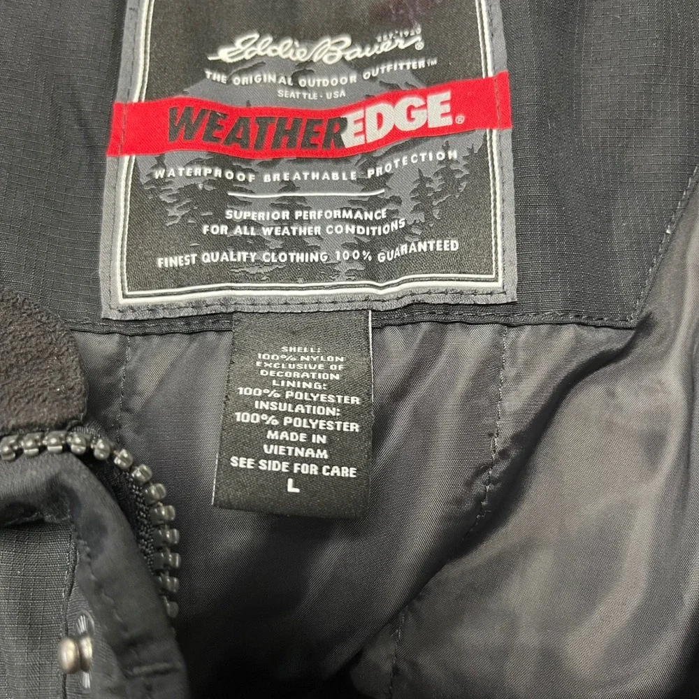 EDDIE BAUER Black Weather Edge Waterproof Breathable Jacket Hooded Size L Hiking